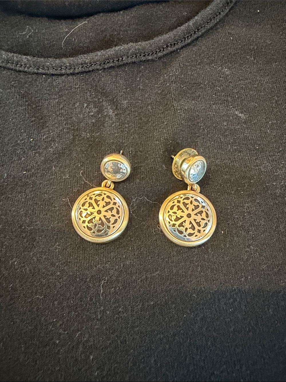 Brighton Gold Filigree Disc Drop Earrings